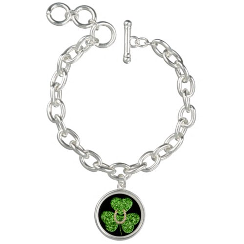 Glitter Shamrock And Horseshoe Charm Bracelet