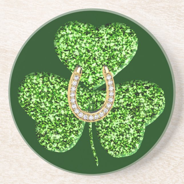 Glitter Shamrock And Horseshoe Coaster (Front)