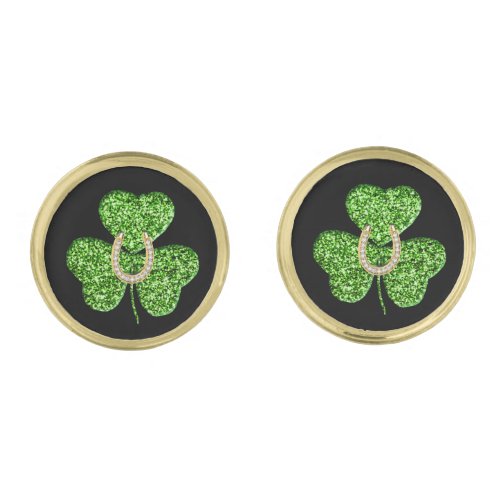 Glitter Shamrock And Horseshoe Cufflinks