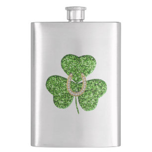 Glitter Shamrock And Horseshoe Flask
