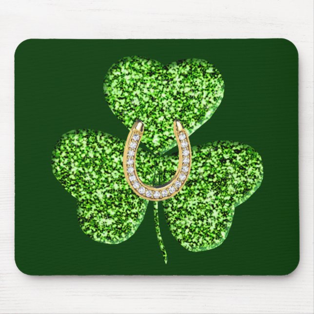Glitter Shamrock And Horseshoe Mouse Pad (Front)