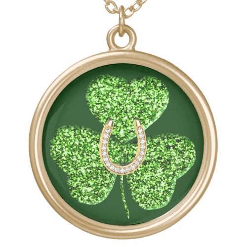 Glitter Shamrock And Horseshoe Necklace