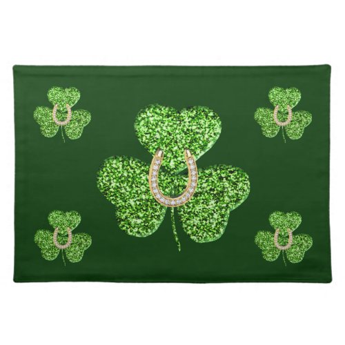 Glitter Shamrock And Horseshoe Placemat