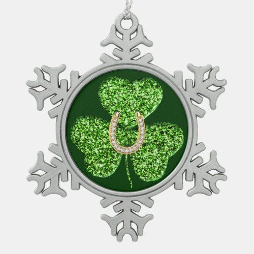 Glitter Shamrock And Horseshoe Snowflake Ornament