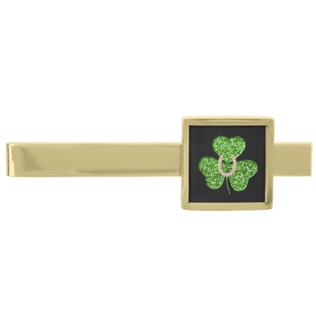 Glitter Shamrock And Horseshoe Tie Bar (Front)
