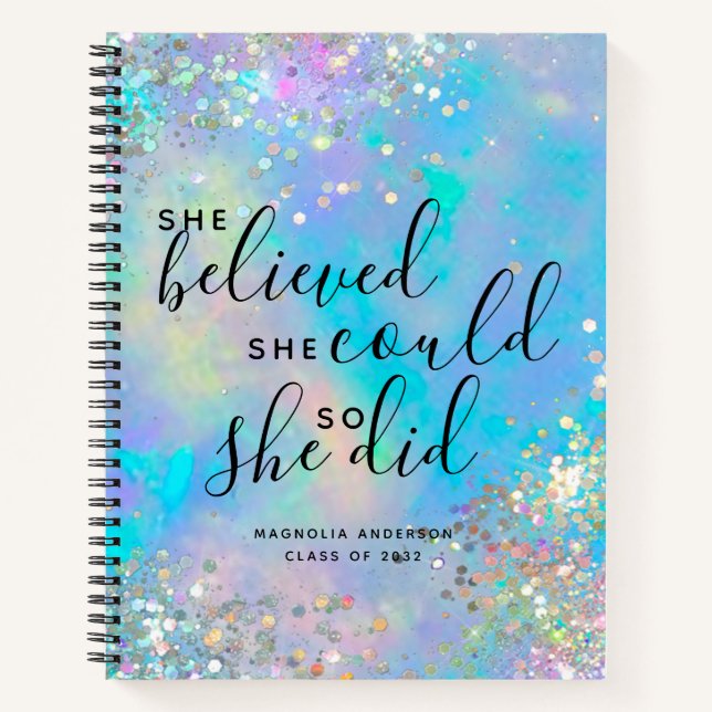 Glitter She Believed She Could Graduation Notebook (Front)