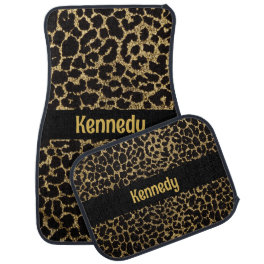 Glitter Shimmery Gold Leopard Custom Name monogram Car Floor Mat