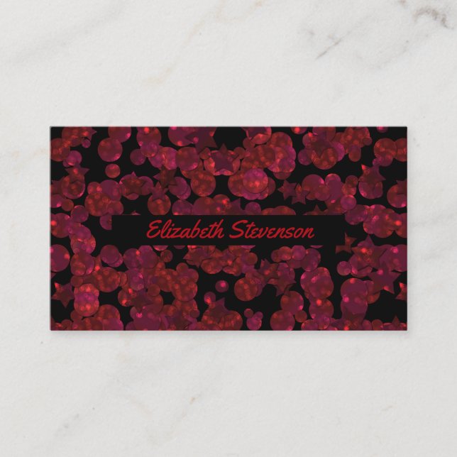 Glitter shine sequin confetti circles red personal business card (Front)