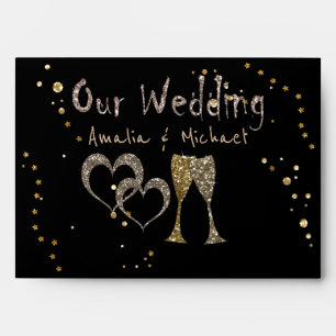 Glitter shine sequin glasses champagne hearts pers envelope