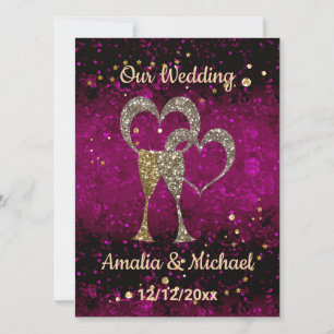 Glitter shine sequin glasses champagne hearts pers invitation