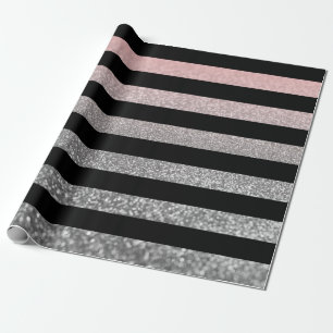 Glitter shine sequin silver pink gray black stripe wrapping paper