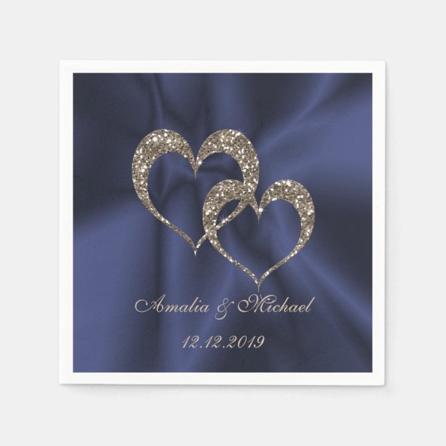 Glitter shine sequin two hearts wedding love perso napkins (Front)