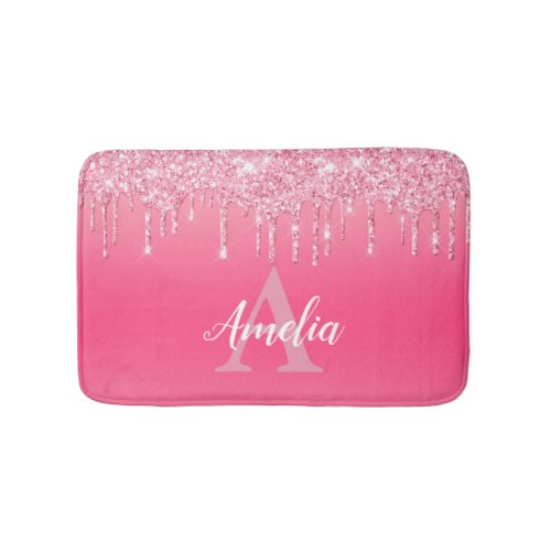 Glitter Shiny Pink Drips Personalized Bath Mat
