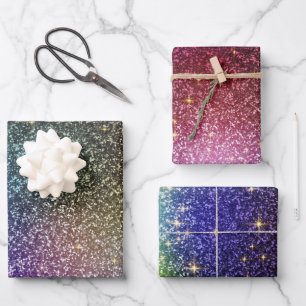 Glitter shiny stars rainbow purple Christmass Wrapping Paper Sheets