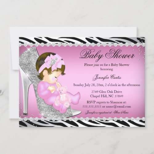 Glitter Shoe Baby Girl Baby Shower B Invitation