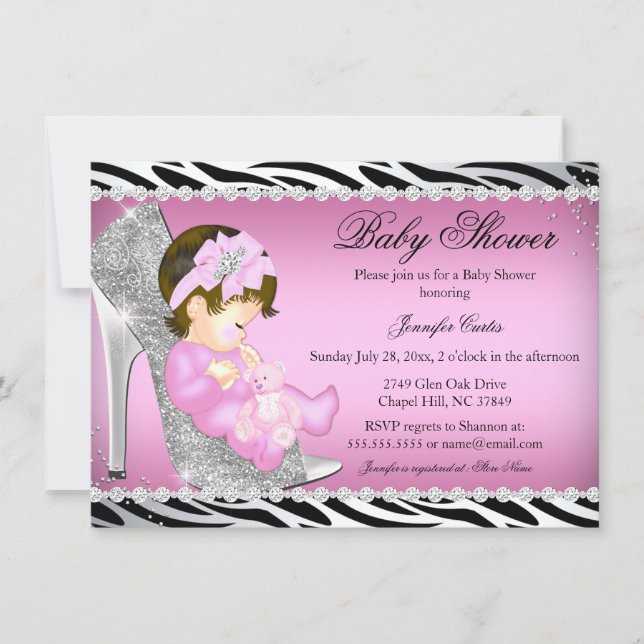 Glitter Shoe Baby Girl Baby Shower B Invitation (Front)