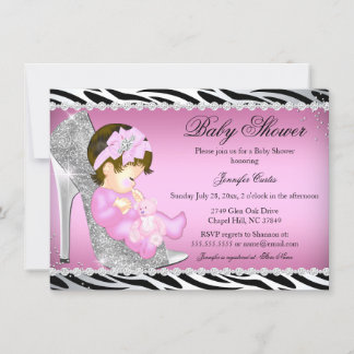 Glitter Shoe Baby Girl Baby Shower B Invitation