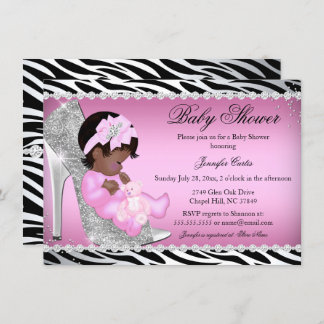 Glitter Shoe Baby Girl Baby Shower Ethnic Invitation