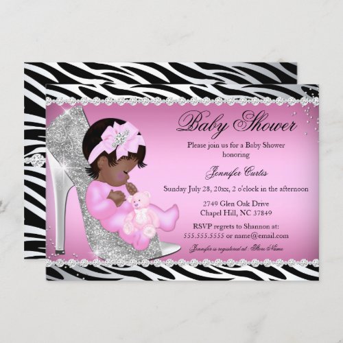 Glitter Shoe Baby Girl Baby Shower Ethnic Invitation