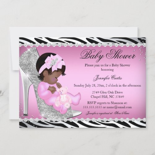 Glitter Shoe Baby Girl Baby Shower Invitation