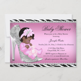 Glitter Shoe & Baby Girl Baby Shower Invite