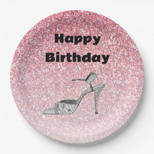 Glitter Shoe Illustration Fashion Pink Birthday Paper Plates