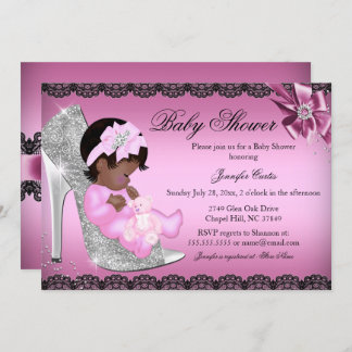 Glitter Shoe & Lace Girl Baby Shower Invite