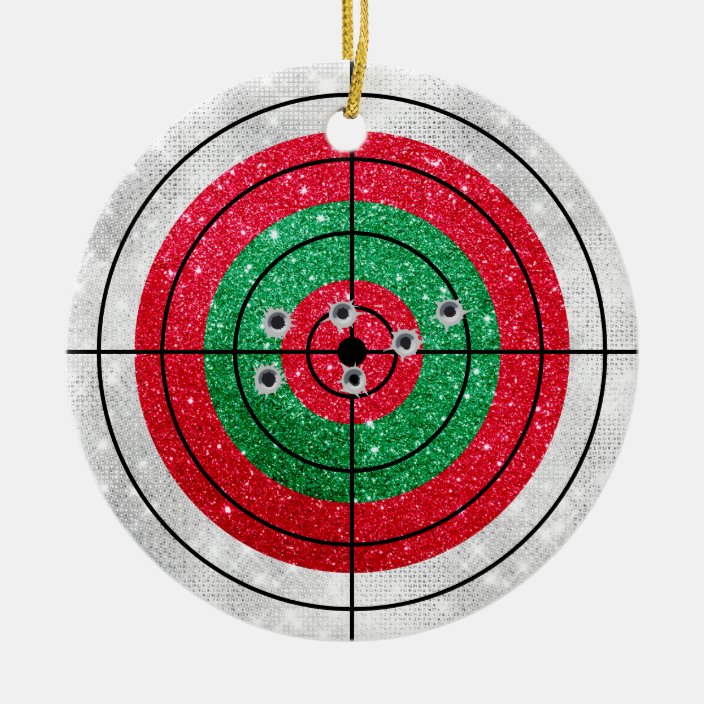 Glitter Shooting Target Gun Shooter Christmas Ceramic Ornament