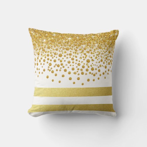 Glitter Shower Gold Foil Stripes  gold white Throw Pillow