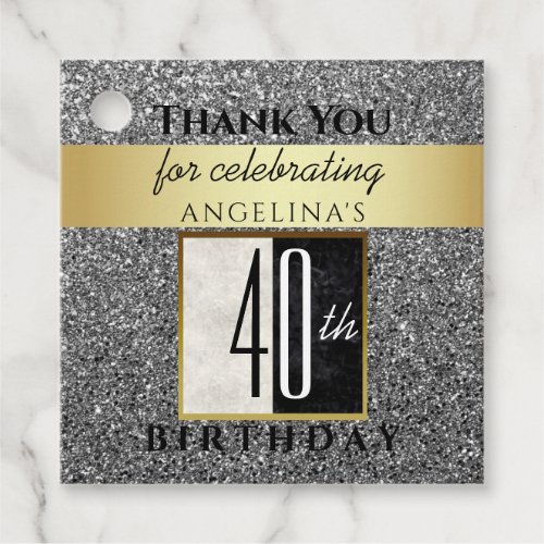 Glitter Silver 40th Birthday Thank You Favor Tags