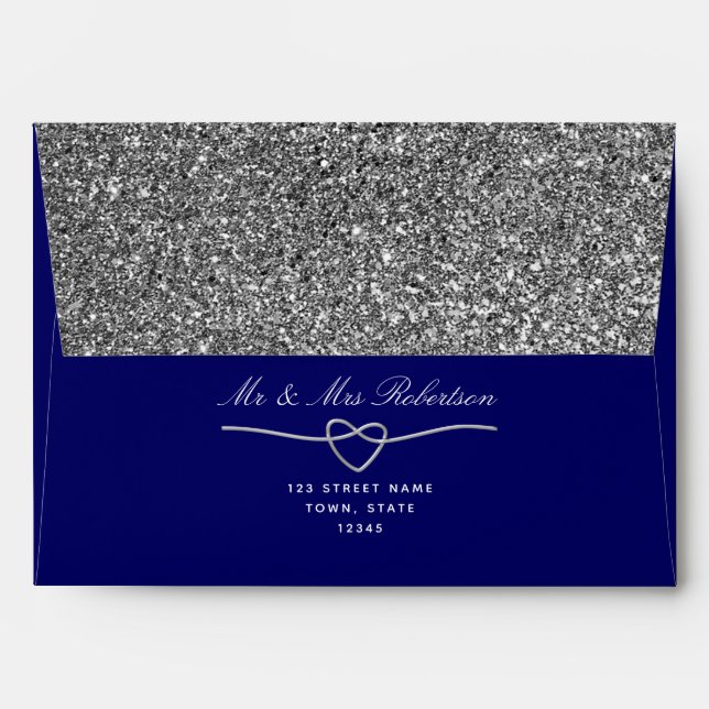 Glitter Silver Blue Wedding Envelope (Back (Top Flap))