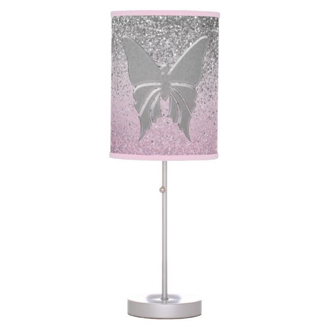 Glitter Silver Butterfly Table Lamp (Front)