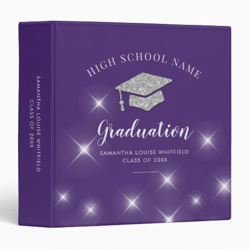 Glitter Silver Cap Purple Graduation Photo Album 3 Ring Binder