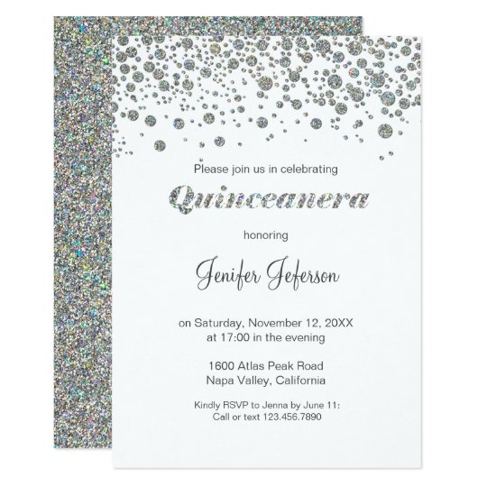 Glitter silver confetti Quinceanera Invitation | Zazzle.com