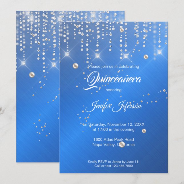Glitter silver confetti Quinceanera Invitation (Front/Back)