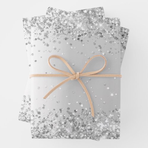 Glitter silver confetti sparkle Christmas Xmas Wrapping Paper Sheets