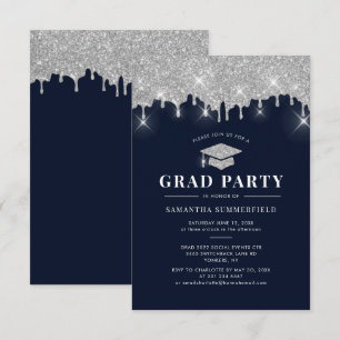 Glitter Silver Drip Cap Graduation 2026 Grad Party Invitation