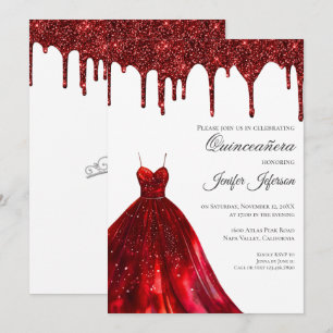 Glitter silver dripping Quinceanera Invitation