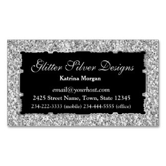 Glitter Silver Elegance Magnetic Business Card