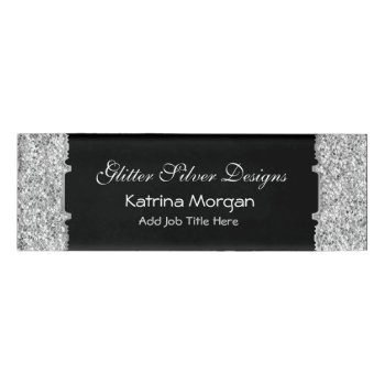 Glitter Silver Elegance Skinny Name Tag by uniqueprints at Zazzle