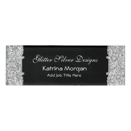 Glitter Silver Elegance Skinny Name Tag