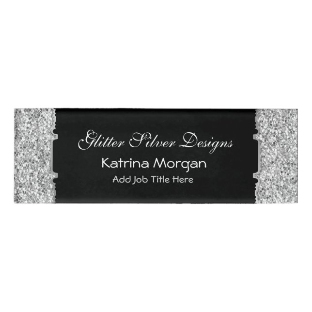 Glitter Silver Elegance Skinny Name Tag (Front)