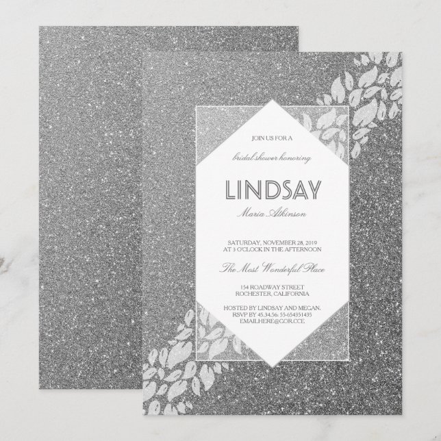 Glitter Silver Elegant Vintage Fab Bridal Shower Invitation (Front/Back)