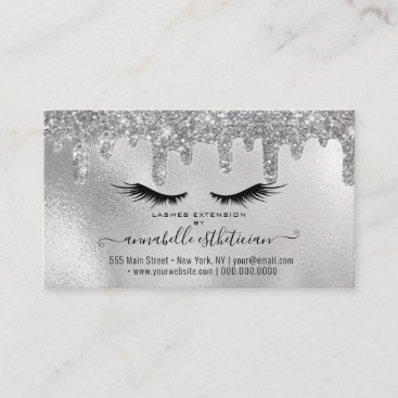 Glitter Silver Eyelash Extension Appointment Business Card