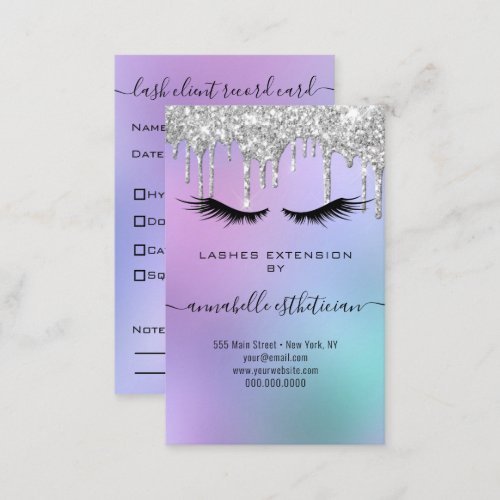 Glitter Silver Eyelash Extension Client Record  Business Card