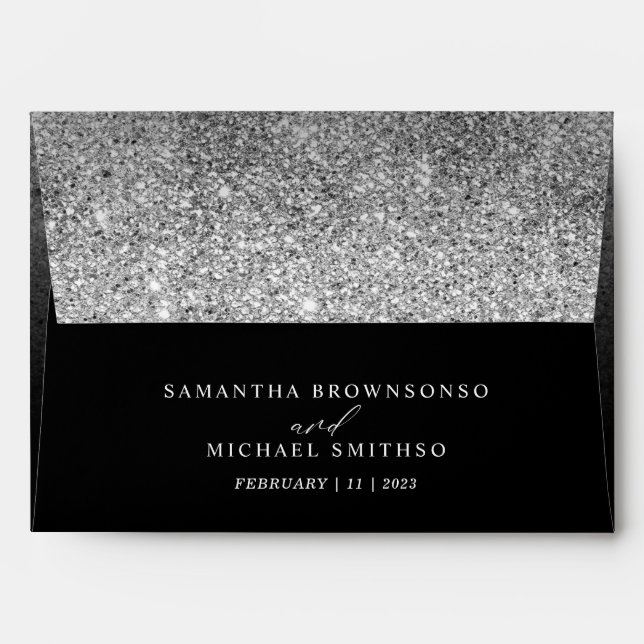 Glitter Silver Glam Wedding Mailing Envelope (Back (Top Flap))