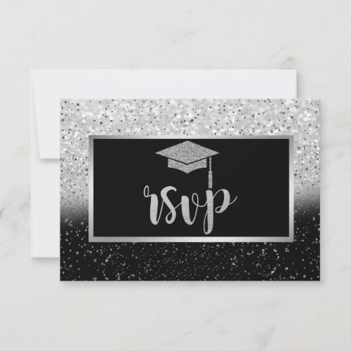 Glitter Silver Grad CapConfetti Graduation Party RSVP Card