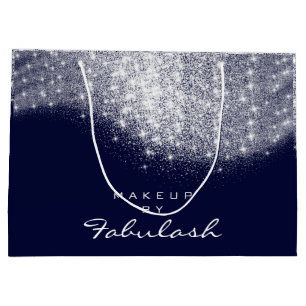 Glitter Silver Gray Name Blue Navy Bridal White Large Gift Bag