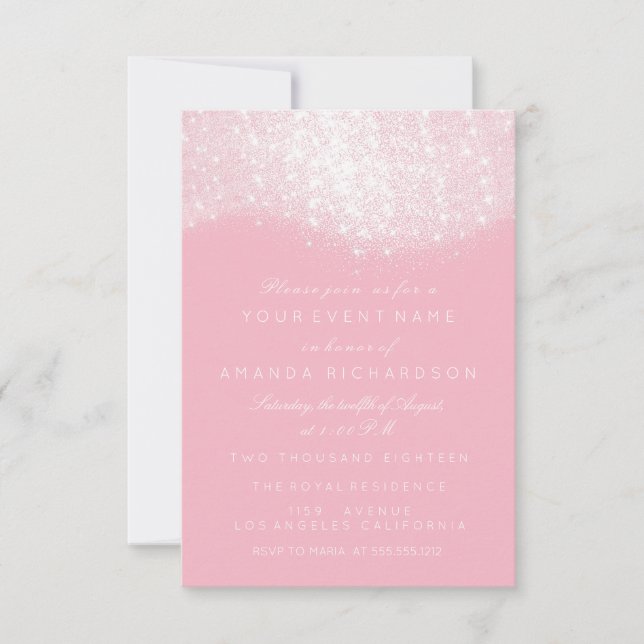Glitter Silver Gray White Pink Paste White Elegant Invitation (Front)