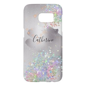 Glitter Silver Iridescent Holographic Girls Name Samsung Galaxy S7 Case by mensgifts at Zazzle